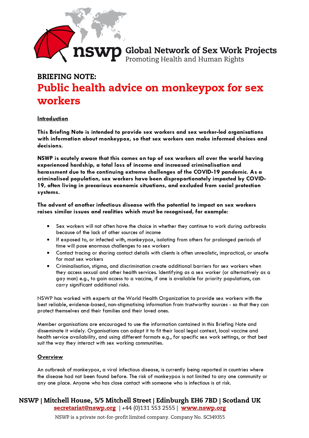 BRIEFING NOTE: Public health advice on monkeypox for sex workers – The  First Sex Workers Collective in the Balkans